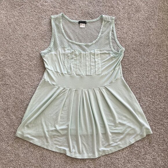 Venus European Mint Green Pleated Babydoll Top with Lace L - Picture 4 of 8